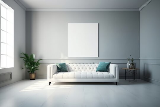 picture frame mockup psd hanging in modern living room minimalist generated ai
