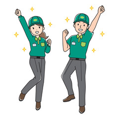 元気な若手配達ドライバーの男女（カラー）