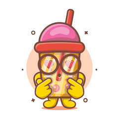kawaii bubble tea drink character mascot with love sign hand isolated cartoon in flat style design 