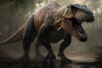 A Gigantosaurus with its powerful jaws and immense size.. AI generation. Generative AI