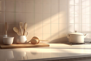 Fototapeta na wymiar modern beige kitchen countertop