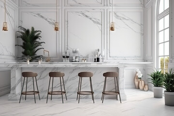 white marble counter in modern luxury design café