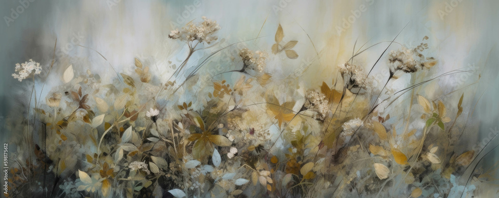 Poster a dynamic frame of hues highlighting beautiful herbs and leaves.. ai generation. generative ai