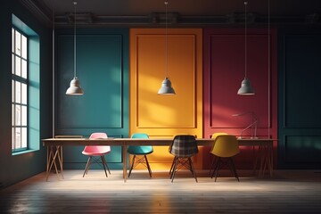 minimalist vibrant color workspace room generated ai