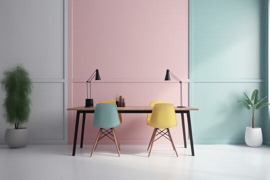 minimalist vibrant color workspace room generated ai