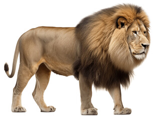 Fototapeta na wymiar African Lion Full Body Viewed From Side Transparent Background