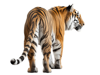 Fototapeta na wymiar Bengal Tiger Full Body Viewed From Back Transparent Background