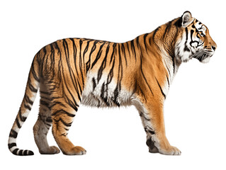 Fototapeta na wymiar Bengal Tiger Full Body Viewed From Side Transparent Background