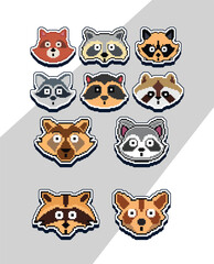 Fototapeta premium pixel art raccoon faces emoji sticker pixel sticker design