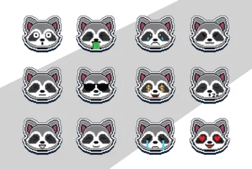 Papier Peint photo Crâne pixel art raccoon face emoji sticker. pixel sticker design