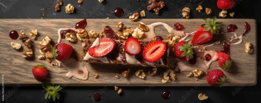 Poster strawberries and walnuts make for a decadent and healthy bar.. ai generation. generative ai
