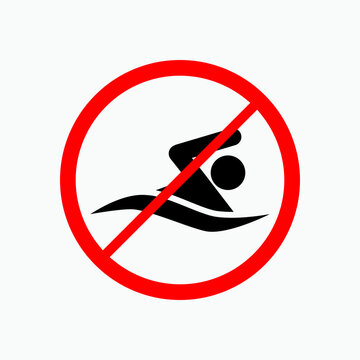  No Swimming. Alerting  Icon,  Prohibition Symbol - Vector.   