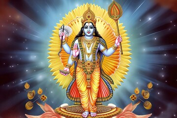 Lord Vishnu , Hindu God. Generative AI