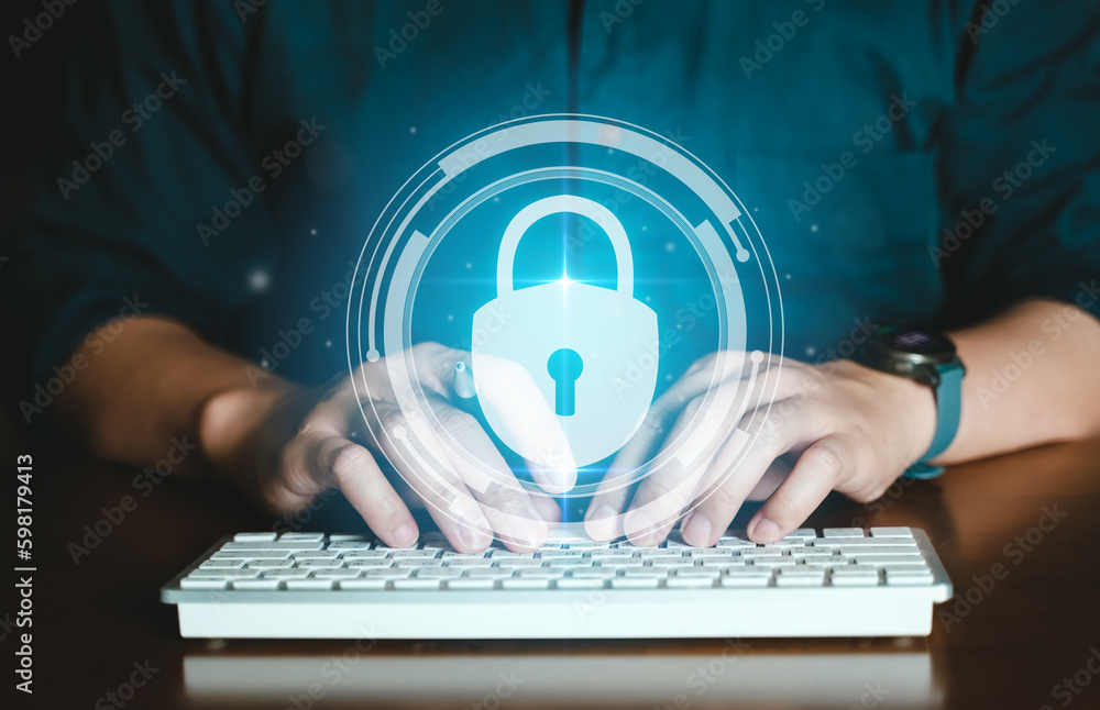 Poster concept of security data and data protection on web, virus and identity theft protection.