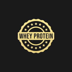 Elegant Whey Protein Label or Whey Protein Label Vector Isolated in Flat Style. Whey protein label vector for product packaging design element. Simple whey protein label vector isolated.