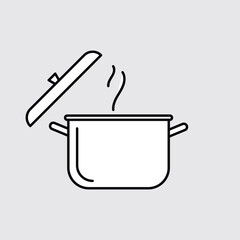 Steaming saucepan line icon. Pot, pan, open lid, hot. Cooking concept. Vector illustration can be used for topics like kitchen, kitchenware, stew, cookery