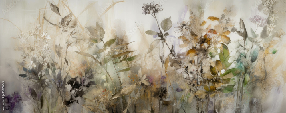 Poster a dynamic frame of hues highlighting beautiful herbs and leaves.. ai generation. generative ai