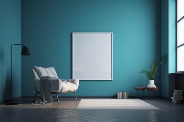 Blue Living Room Interior Created with Generative AI