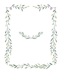 Fototapeta na wymiar Flower and leaf frame decoration. Botanical wreath, border, garland design element. Floral illustration great for wedding invitation, greeting, mother's day card, web and social media post.