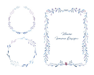 Flower and leaf frame decoration. Botanical wreath, border, garland design element. Floral illustration great for wedding invitation, greeting, mother's day card, web and social media post.