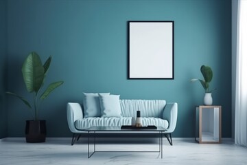 Blue Living Room Interior Created with Generative AI