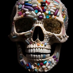 human skull and pills
