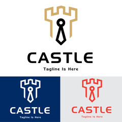 Fort castle with tuxedo logo design template
