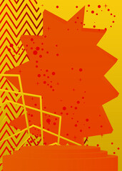 Abstract Red, Orange and Yellow stage showcase. Mockup cylinder pedestal podium. Realistic vector product display for presentation. Futuristic 3D room, Sci-fi minimal geometric empty scene.