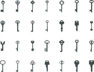 Keys silhouette, Door keys silhouette, Old keys silhouette, Keys SVG cut file, Keys vector.