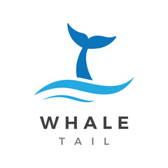 Whale mammal tail animal logo template design with water waves concept.