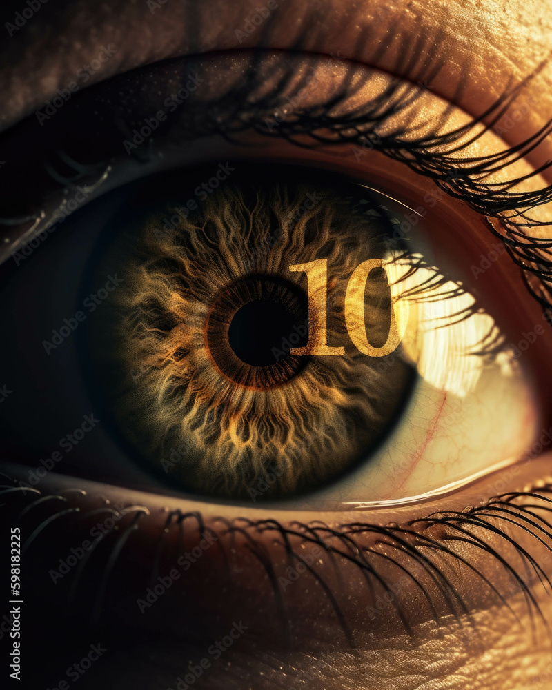 Poster a close up of a persons eye with a glowing april ssdi date over it.. ai generation. generative ai
