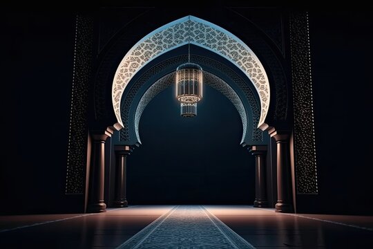 lantern ramadan islamic, eid mubarak, eid al adha, banner with generative AI	