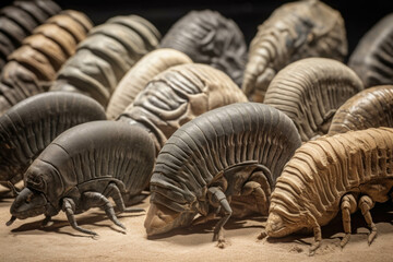 A collection of prehistoric trilobite fossils preserved for posterity in mud and shale.. AI generation. Generative AI