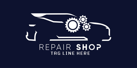 Automotive repair and car repair logo with creative car shape and gear design vector