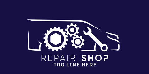 Automotive repair and car repair logo with creative car shape and gear design vector