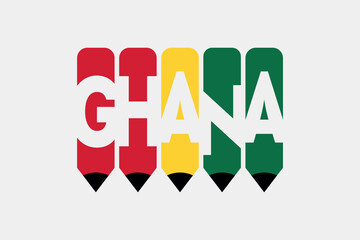 Ghana text with Pen symbol creative ideas design. Ghana flag color concept vector illustration. Ghana typography negative space word vector illustration. Ghana country name vector design.