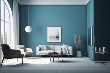 Naklejka na ściany i meble Blue Living Room Interior Created with Generative AI