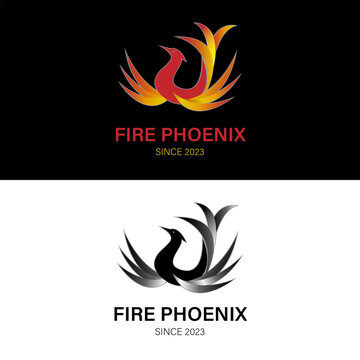 Fire phoenix bird fly rising in gradient color for spiritual bird burn logo design