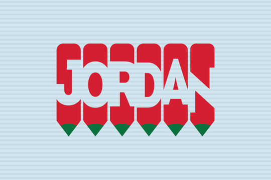 Jordan text with Pen symbol creative ideas design. Jordan flag color concept vector illustration. Jordan typography negative space word vector illustration. Jordan country name vector design.