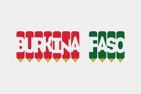 Burkina Faso text with Pencil symbol creative ideas design. Burkina Faso flag color concept vector illustration. Burkina Faso typography negative space word vector illustration
