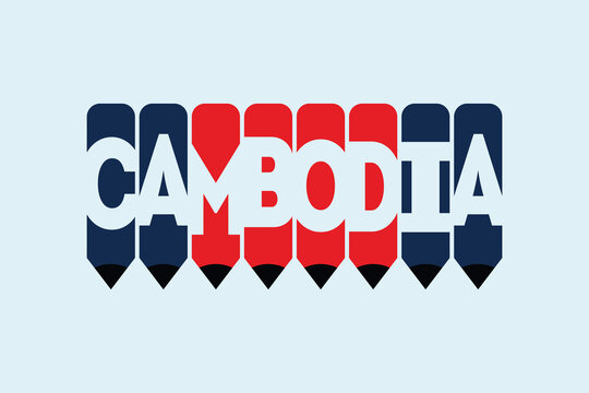 Cambodia text with Pen symbol creative ideas design. Cambodia flag color concept vector illustration. Cambodia typography negative space word vector illustration. Cambodia country name vector design.