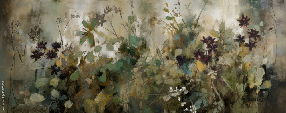 Poster a dynamic frame of hues highlighting beautiful herbs and leaves.. ai generation. generative ai