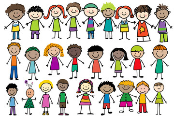 Children stick figure collection clipart vector, stick girls, stick boys, illustration silhouette