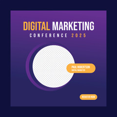 Webinar and business conference social media post template. Online webinar social media post template. Business conference banner template.