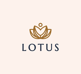 Luxury elegant lotus flower logo linear line art