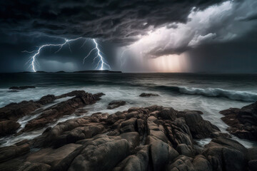 a thunderstorm as it rolls in over a windswept coastal landscape