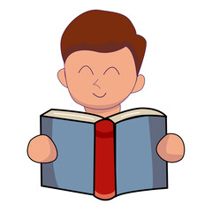 The Boy holding open books and reading