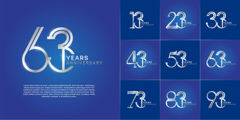 set of anniversary logotype silver color with glitter on blue color background for special celebration event