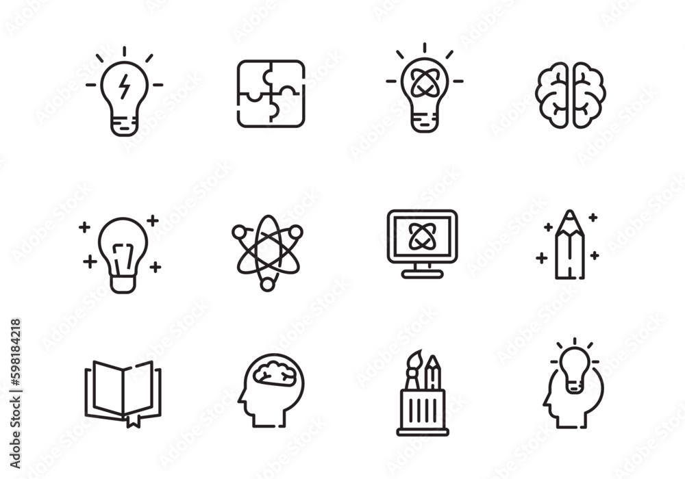 Wall mural set of idea and thinking icons in line style isolated on white background