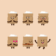 Flat Kawaii Cute White Sugar Mascot Character Illustration Set